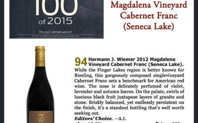 Cabernet Franc Magdalena Vineyard 2012 in the Wine Enthusiast December 2015 Issue